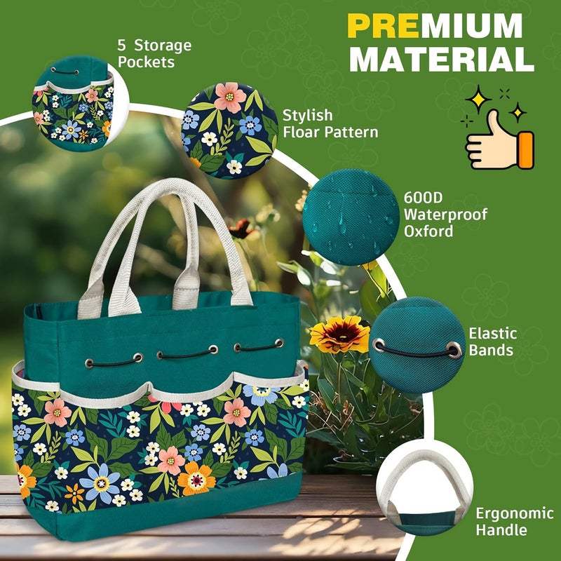 OUREST 22Pcs Gardening Tools Set for Women Heavy Duty Garden Hand Tools Kit Organizer Gifts for Mom Beginner Gardener Gardening Accessories with Tote Bag/Shovels/Repotting Mat/Plant Labels/Gloves-Dark Green - Image 4
